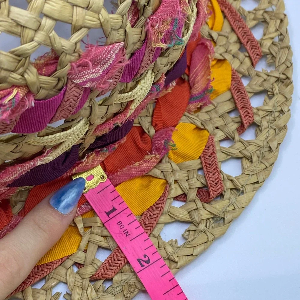 Vintage Boho Retro Multicolor Straw Bucket Hat Woven Made in Italy Shabby Chic